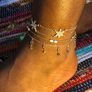 3 pc Gold Star Anklet